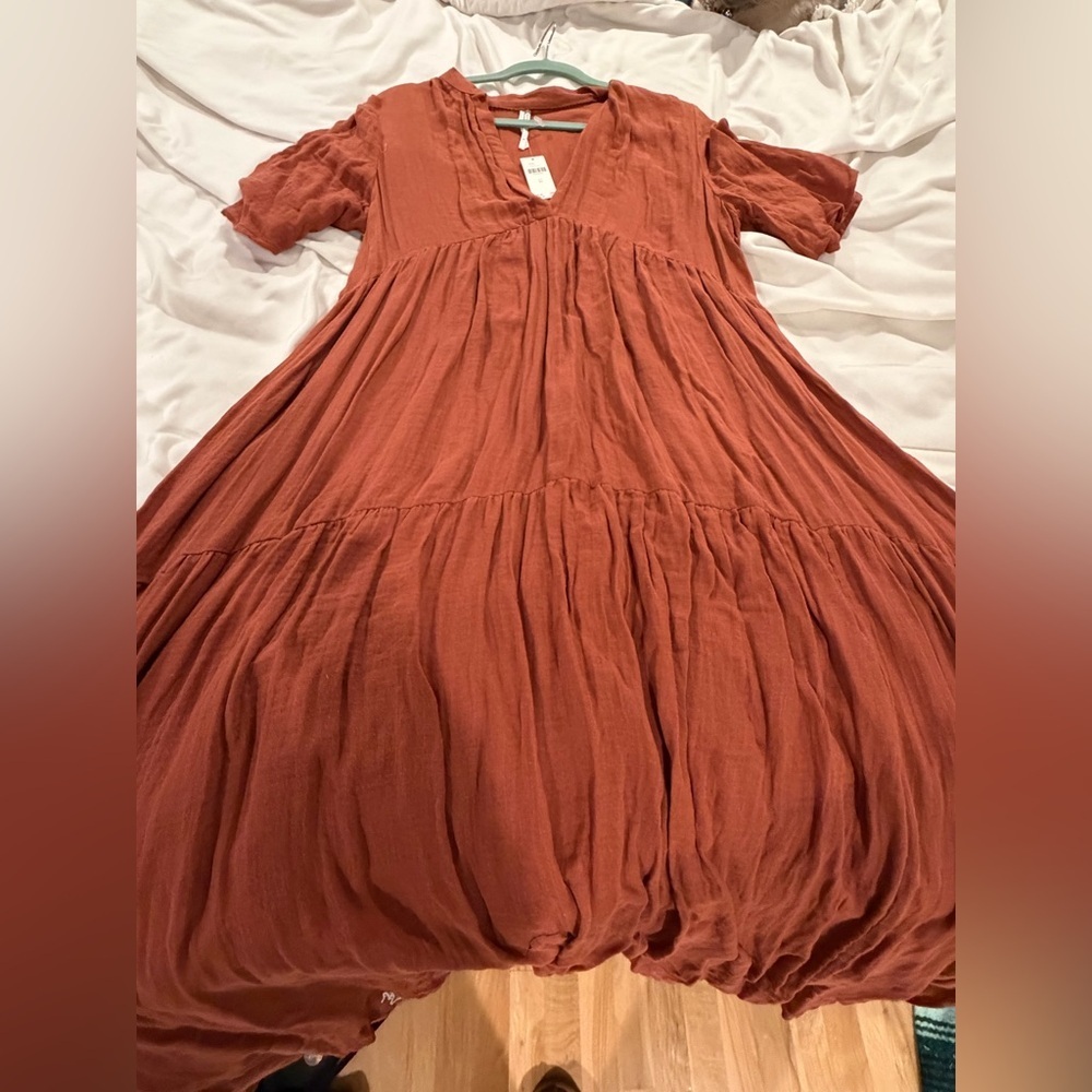 Anthropologie The Kallie Women’s Relaxed VNeck Midi Dress Chocolate Brown XS - Picture 4 of 7